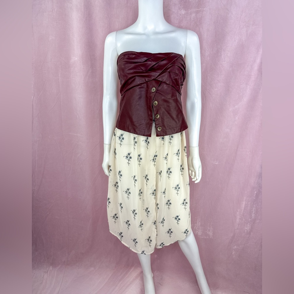 By Anthropologie Womens Strapless Faux Leather Corset Layered Top Size Small